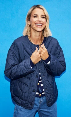 Little Mistress Navy Quilted Jacket By Vogue Williams