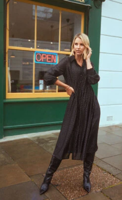 Little Mistress Black Metallic Chevron Midaxi Shirt Dress By Vogue Williams