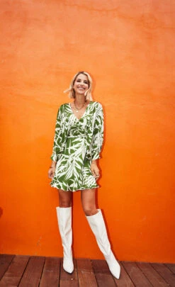 Little Mistress Green Print Satin Mini Dress By Vogue Williams