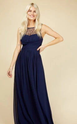 Little Mistress Grace Navy Embellishment Sweetheart Maxi Dress