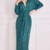 Goddiva Dual Tone Patterned Sequin Plunge Neck Maxi Dress