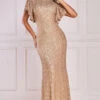 Goddiva Sequin Flutter Sleeve Maxi Dress