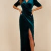 Little Mistress Emerald Velvet Mock Wrap Maxi Dress