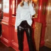 Little Mistress Black Cracked Vinyl PU Trousers By Vogue Williams