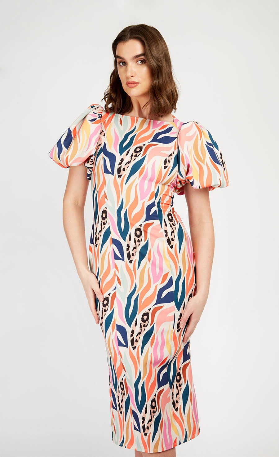 Little Mistress Animal Print Puff Sleeve Midi Dress By Vogue Williams - Image 6