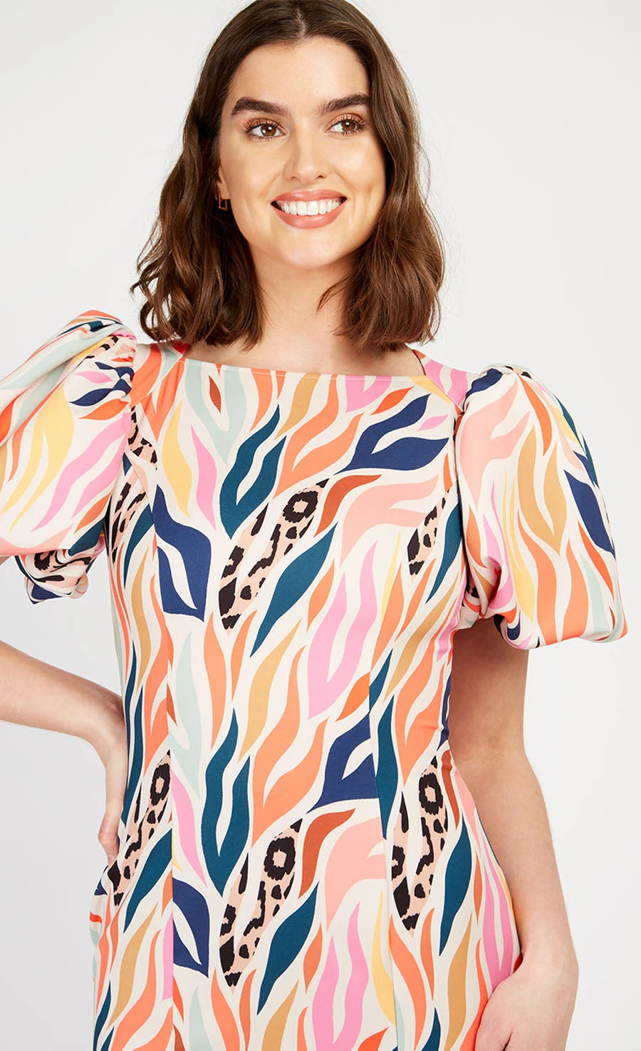 Little Mistress Animal Print Puff Sleeve Midi Dress By Vogue Williams - Image 4