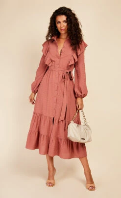 Little Mistress Coral Rose Dobby Spot Midaxi Shirt Dress