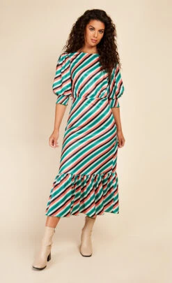Little Mistress Stripe Satin Pephem Midaxi Dress