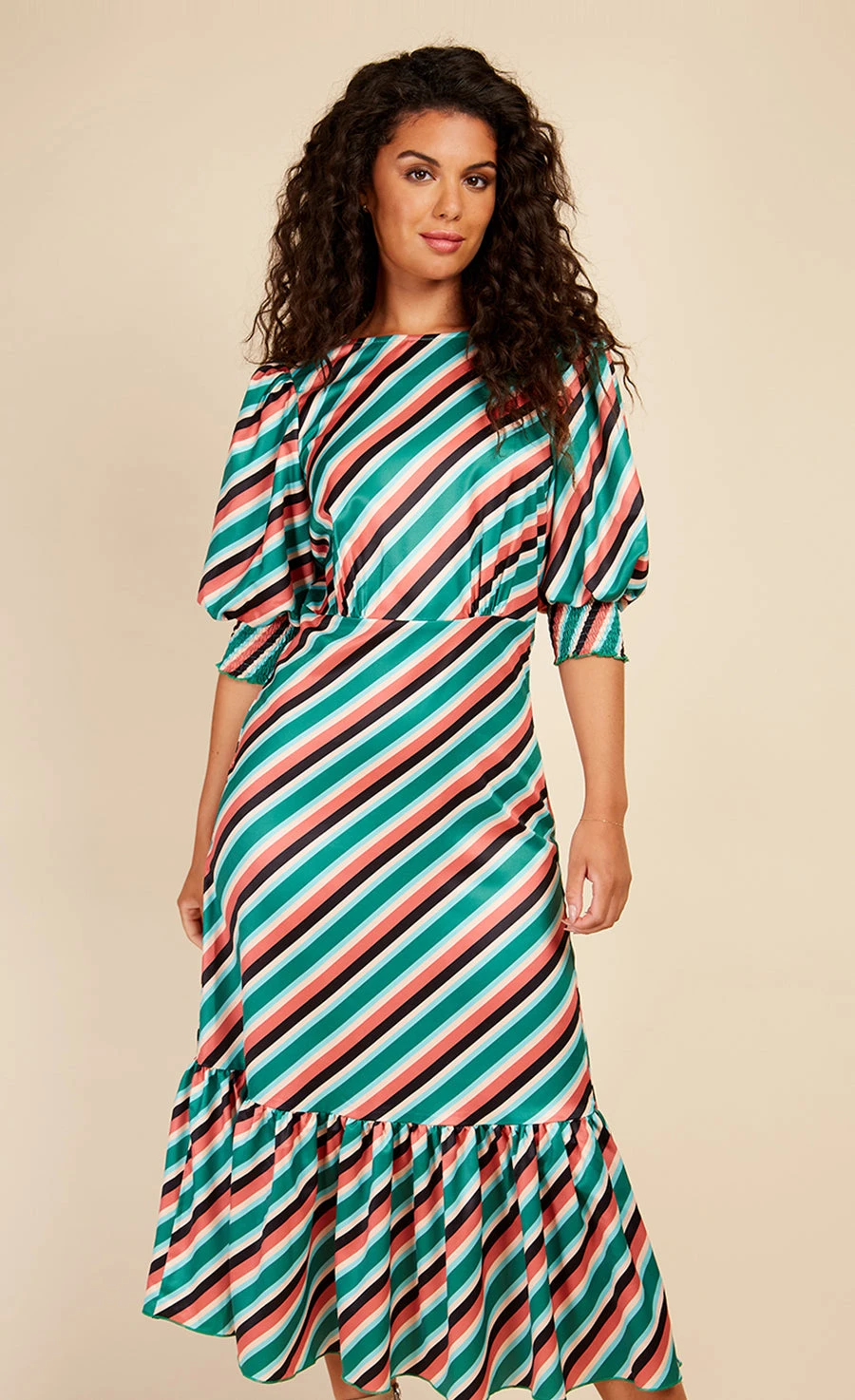 Little Mistress Stripe Satin Pephem Midaxi Dress - Image 2
