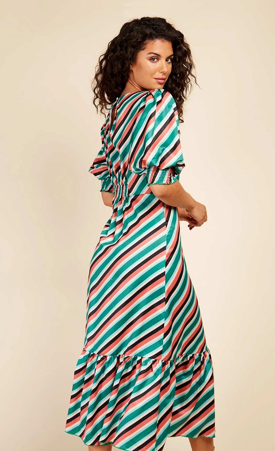 Little Mistress Stripe Satin Pephem Midaxi Dress - Image 4
