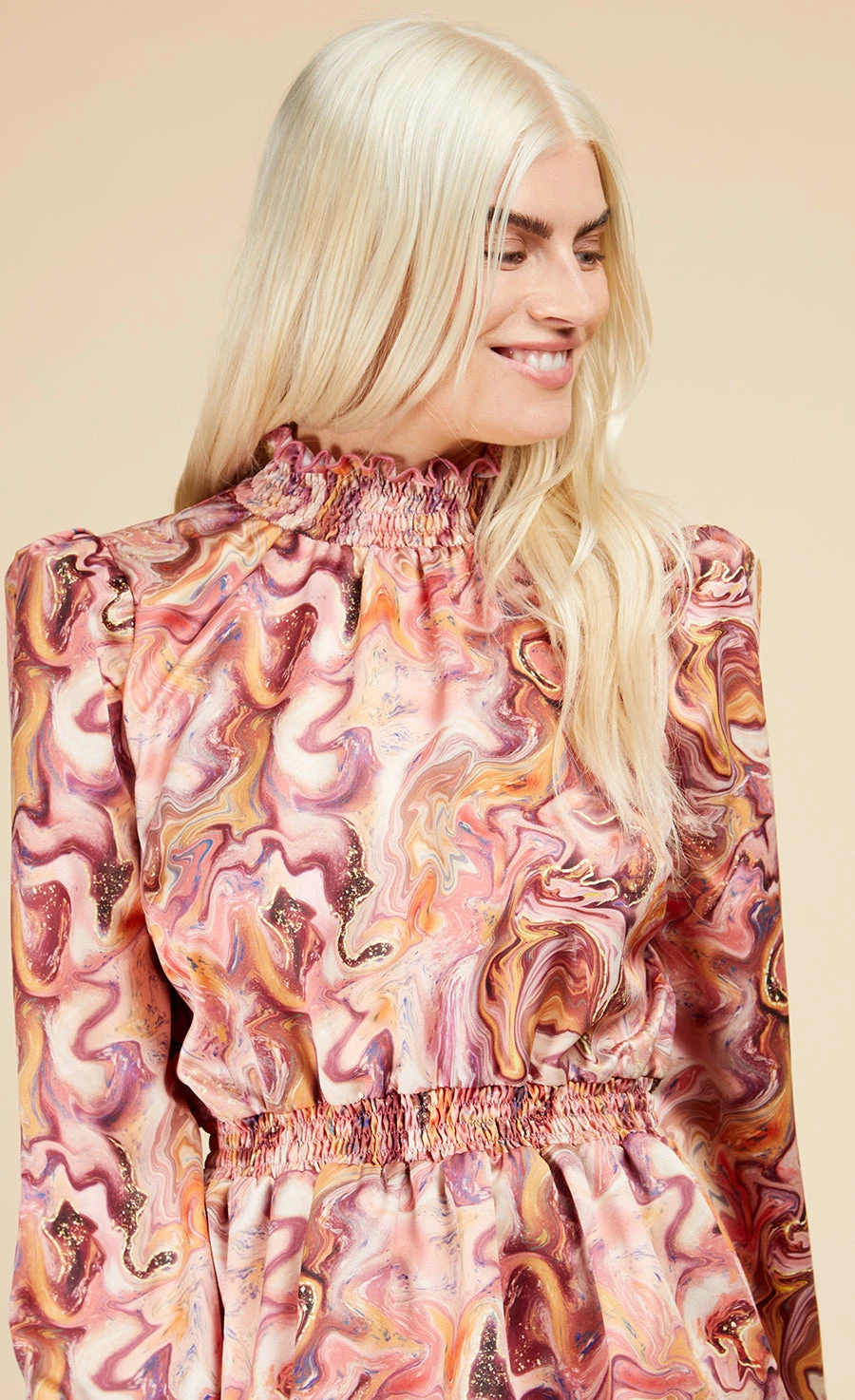 Little Mistress Marble Satin Shirred Mini Dress - Image 2