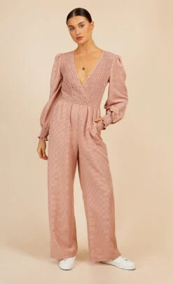 Little Mistress Summer Gingham Shirred Jumpsuit