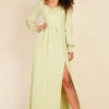 Little Mistress Chartreuse Check Tie Neck Maxi Dress