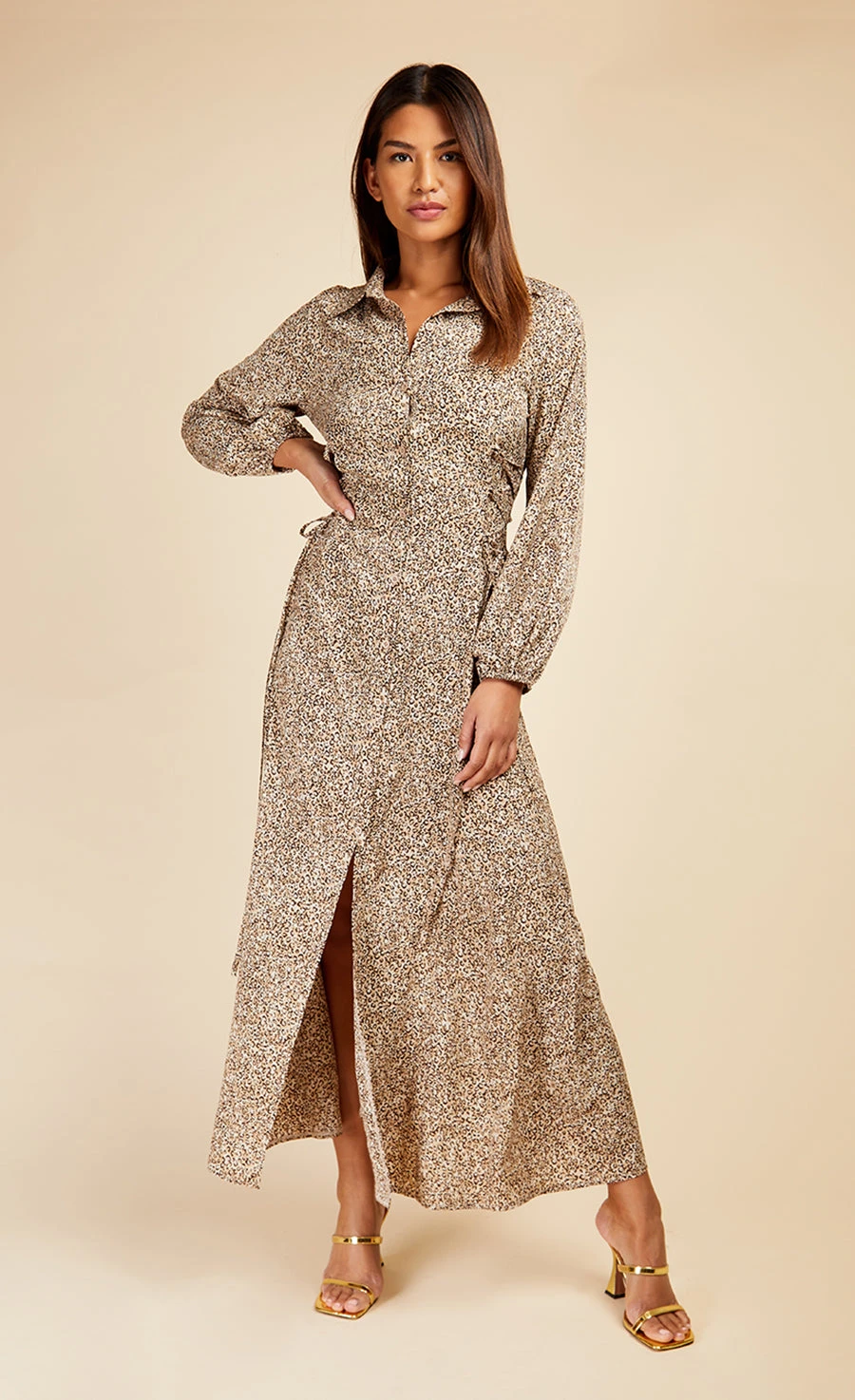 Little Mistress Leopard Lace Up Maxi Shirt Dress By Vogue Williams - Image 3