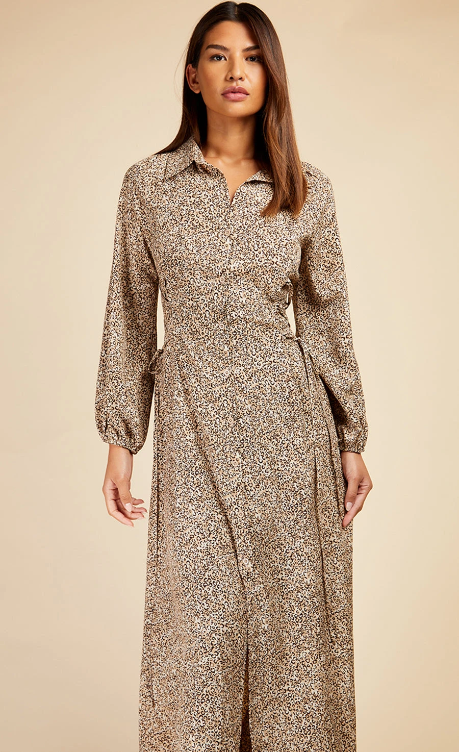Little Mistress Leopard Lace Up Maxi Shirt Dress By Vogue Williams - Image 4