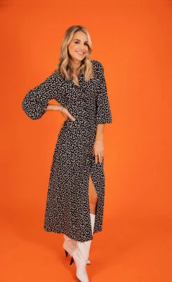 Little Mistress Mono Spot Lace Up Maxi Shirt Dress By Vogue Williams
