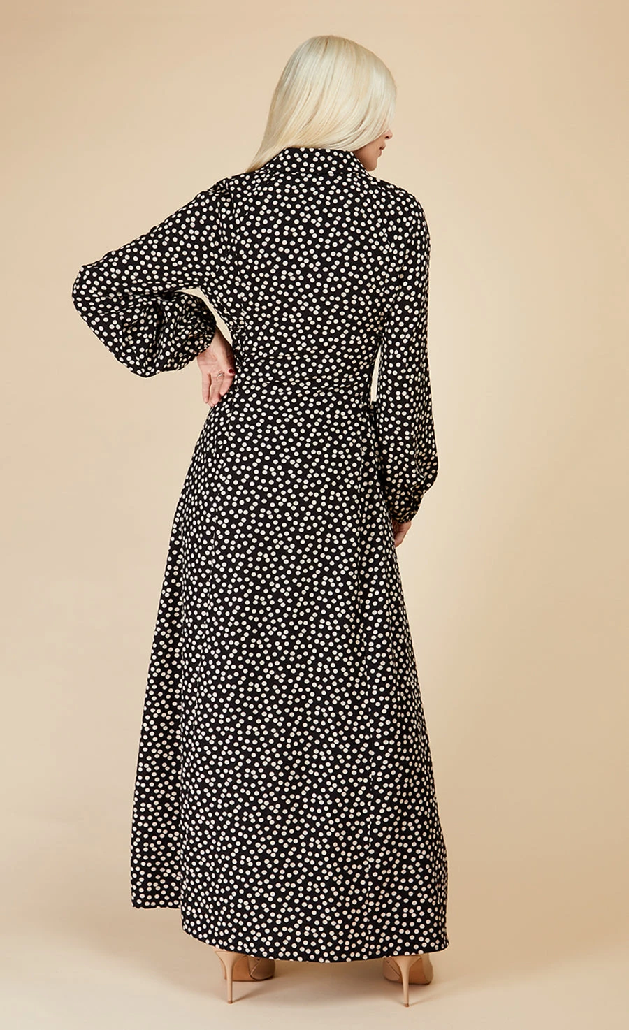 Little Mistress Mono Spot Lace Up Maxi Shirt Dress By Vogue Williams - Image 5