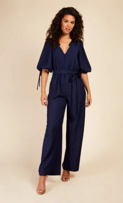 Little Mistress Navy Button Detail Jumpsuit