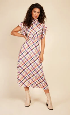 Little Mistress Check Frill Sleeve Midaxi Dress