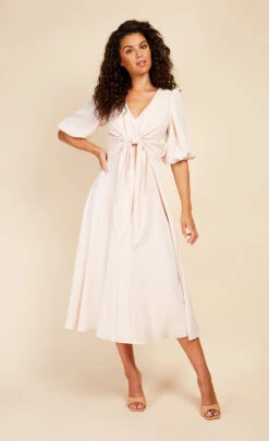 Little Mistress Ecru Check Tie Detail Midaxi Dress