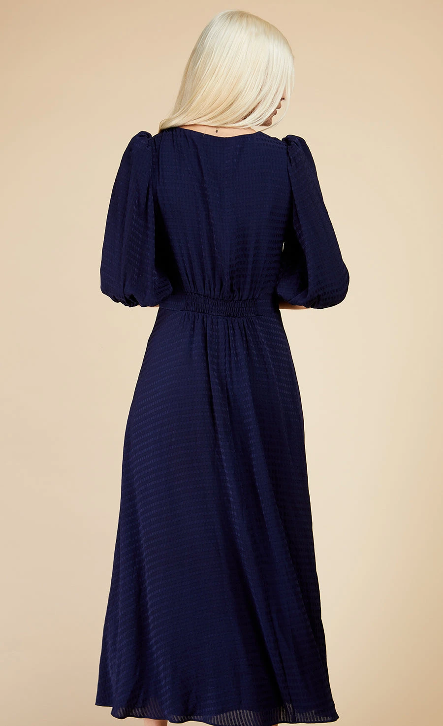 Little Mistress Navy Check Tie Detail Midaxi Dress - Image 4