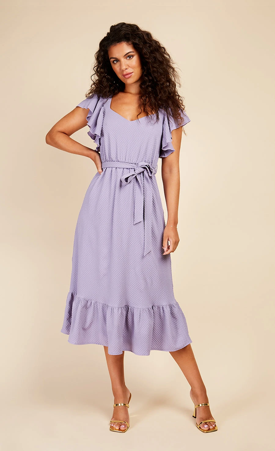 Little Mistress Iris Texture Frill Midaxi Dress