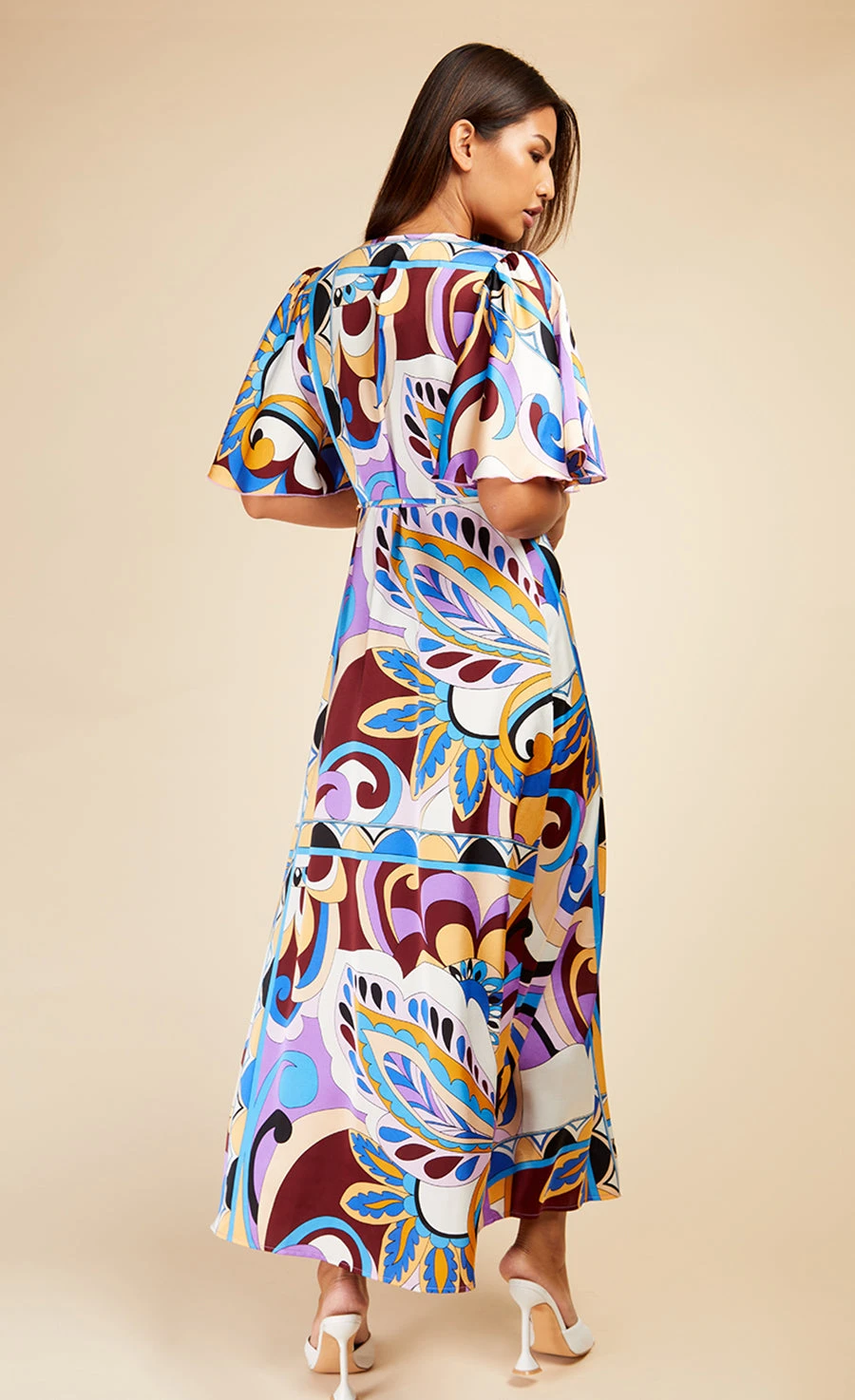 Little Mistress Retro Print Satin Wrap Maxi Dress By Vogue Williams - Image 5