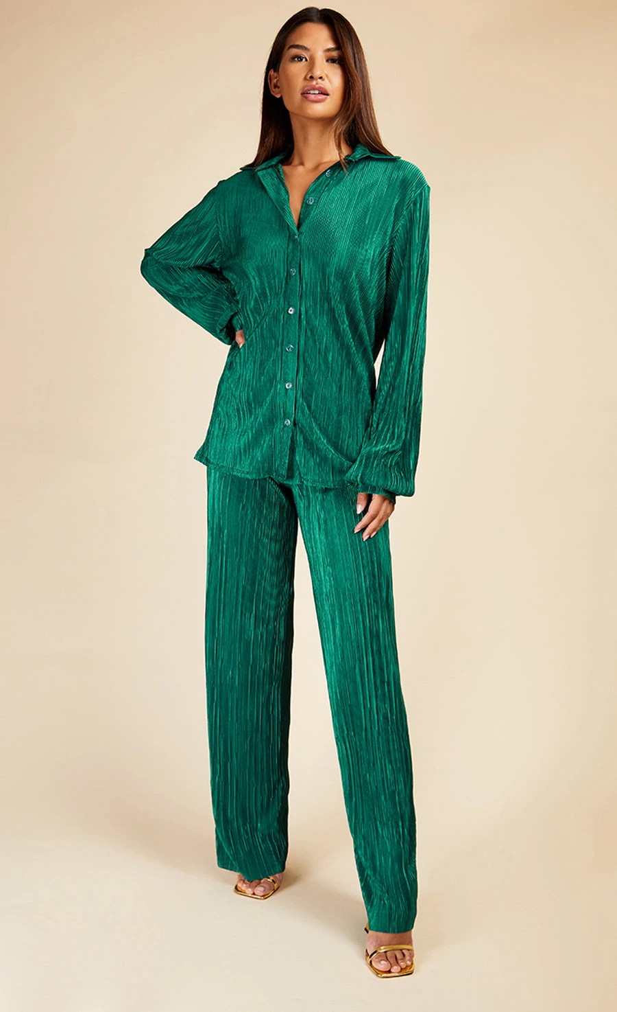 Little Mistress Bottle Green Plisse Shirt By Vogue Williams - Image 2