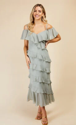 Little Mistress Waterlily Frill Cold Shoulder Midaxi Dress