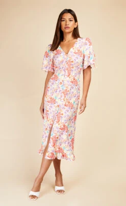 Little Mistress Floral Button Detail Midaxi Dress