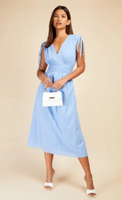 Little Mistress Cornflower Dobby Spot Gathered Detail Midaxi Dress