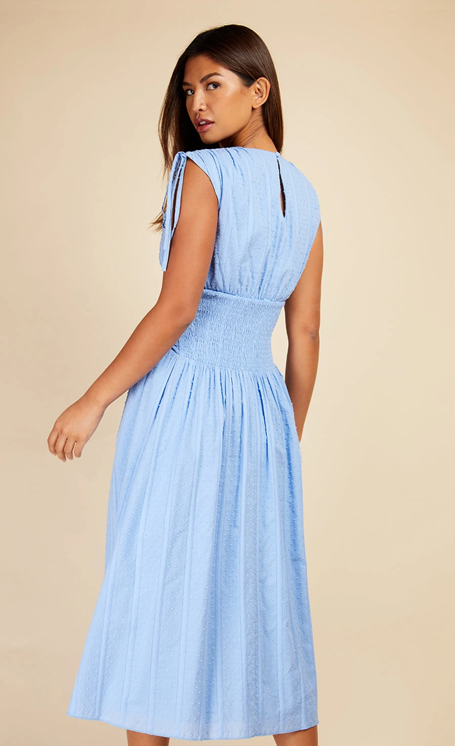 Little Mistress Cornflower Dobby Spot Gathered Detail Midaxi Dress - Image 4