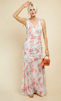 Little Mistress Floral Print Tie Detail Maxi Dress