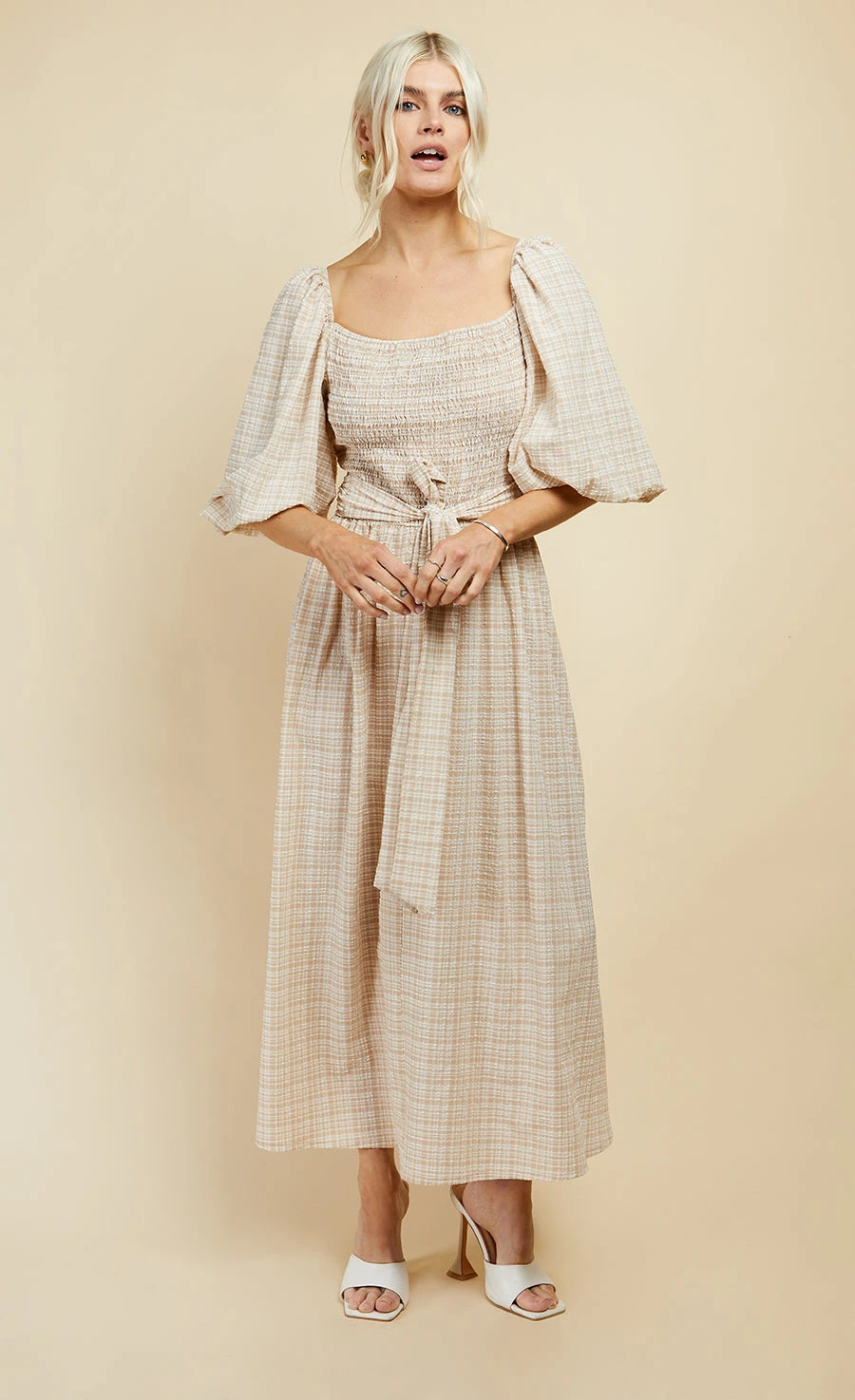 Little Mistress Beige Check Multiway Midi Dress - Image 5