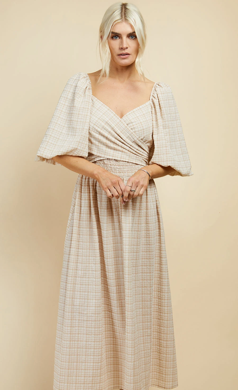Little Mistress Beige Check Multiway Midi Dress - Image 8