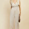 Little Mistress Beige Check Tie Strap Jumpsuit