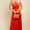 Little Mistress Orange Satin Midi Dress