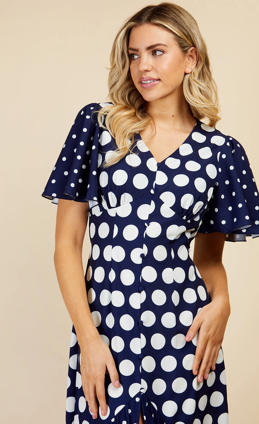 Little Mistress Navy Spot Mix Midi Dress - Image 2