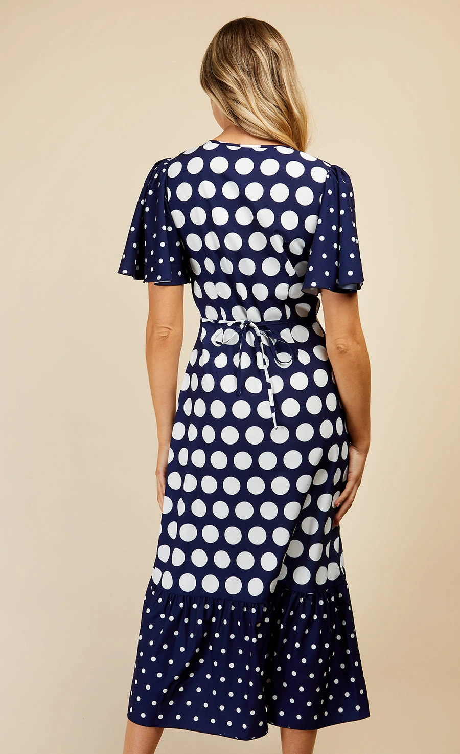 Little Mistress Navy Spot Mix Midi Dress - Image 4