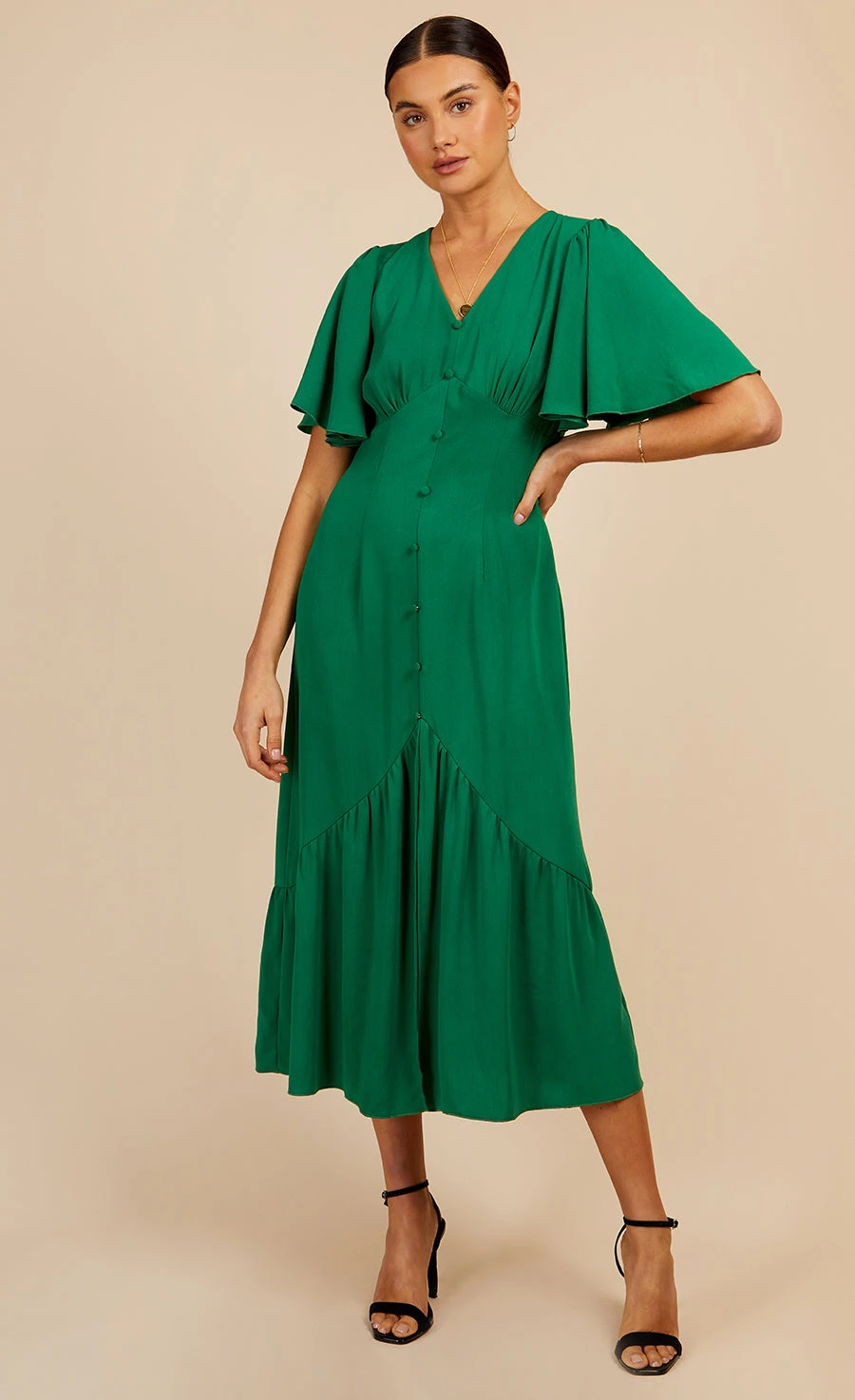 Little Mistress Green Angel Sleeve Midaxi Dress By Vogue Williams