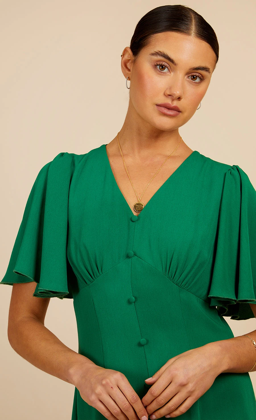 Little Mistress Green Angel Sleeve Midaxi Dress By Vogue Williams - Image 2