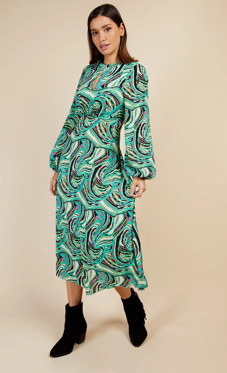 Little Mistress Green Retro Print Midaxi Smock Dress By Vogue Williams - Image 3