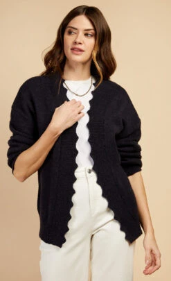 Little Mistress Navy Knit Scallop Cardigan By Vogue Williams