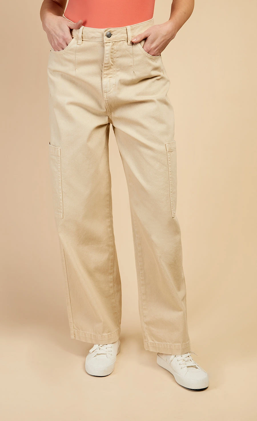 Little Mistress Stone Cargo Denim Jeans By Vogue Williams - Image 3