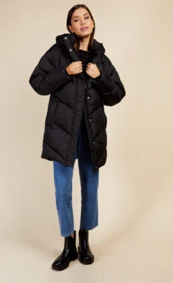 Little Mistress Black Chevron Puffer Coat By Vogue Williams