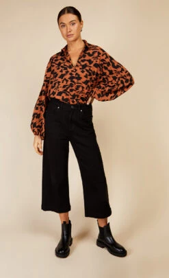 Little Mistress Black Cropped Wide Leg Denim Jeans By Vogue Williams