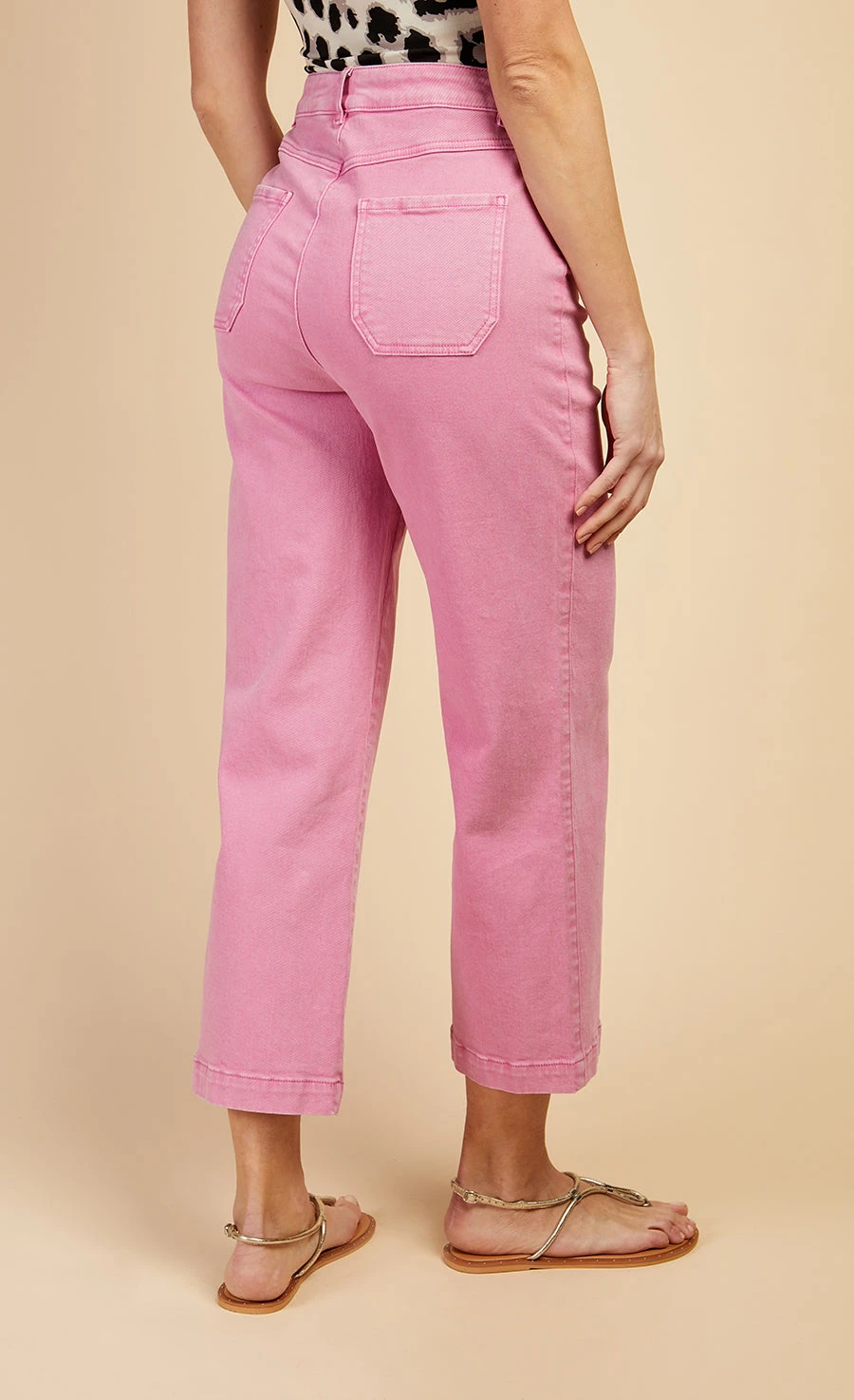 Little Mistress Pink Cropped Wide Leg Denim Jeans By Vogue Williams - Image 3