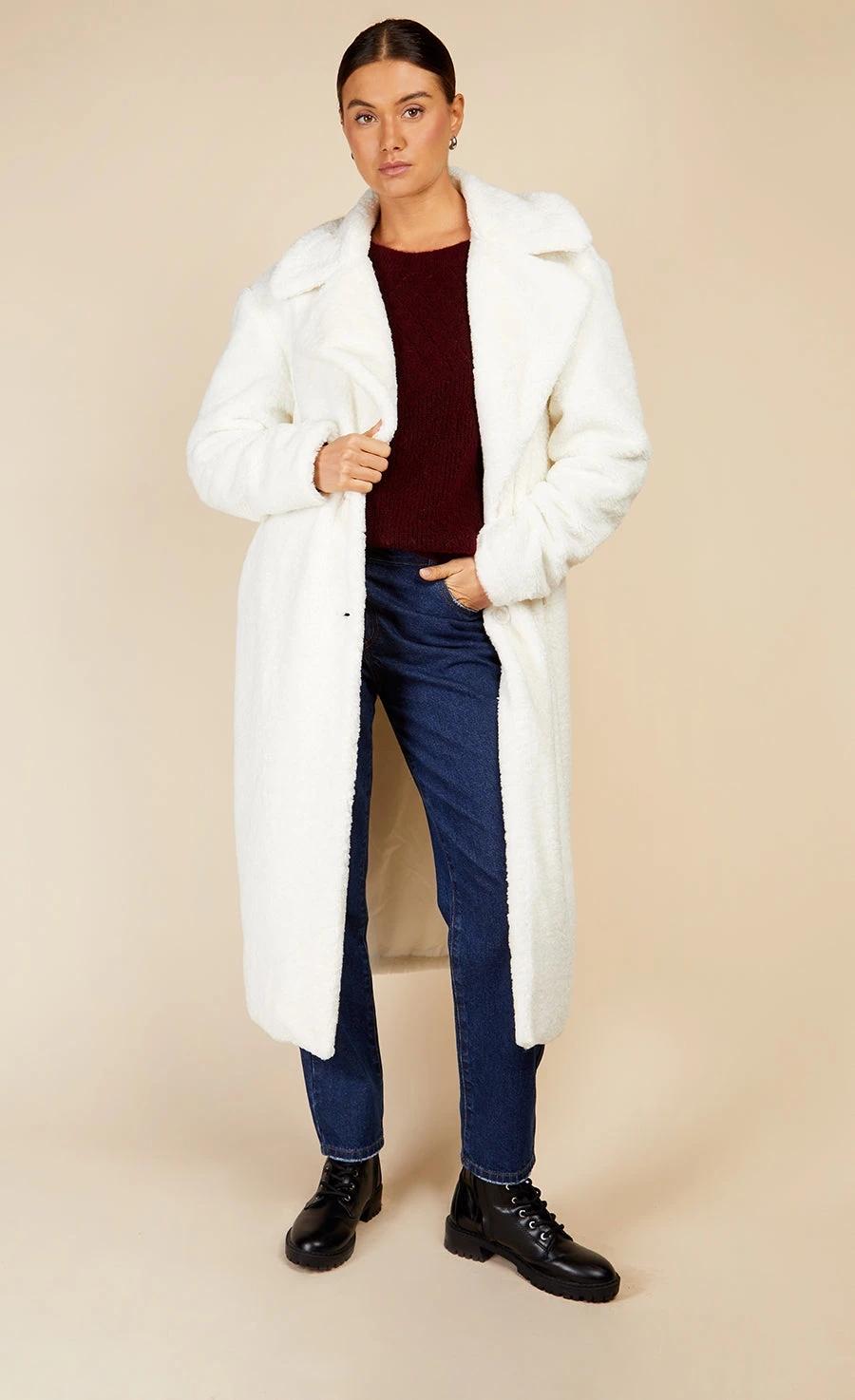 Little Mistress Cream Teddy Coat By Vogue Williams - Image 6