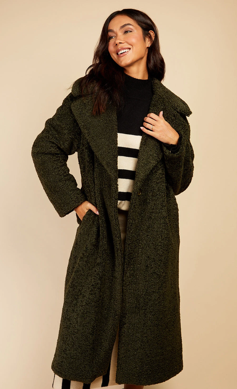 Little Mistress Green Teddy Coat By Vogue Williams - Image 3