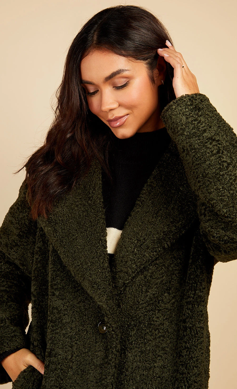 Little Mistress Green Teddy Coat By Vogue Williams - Image 2